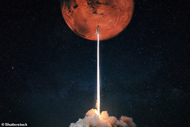 NASA verwacht dat het ongeveer 500 dagen zal duren voordat mensen de Rode Planeet bereiken, maar Canadese ingenieurs zeggen dat een op laser gebaseerd systeem die reis zou kunnen verkorten tot slechts 45 dagen.  artiest impressie