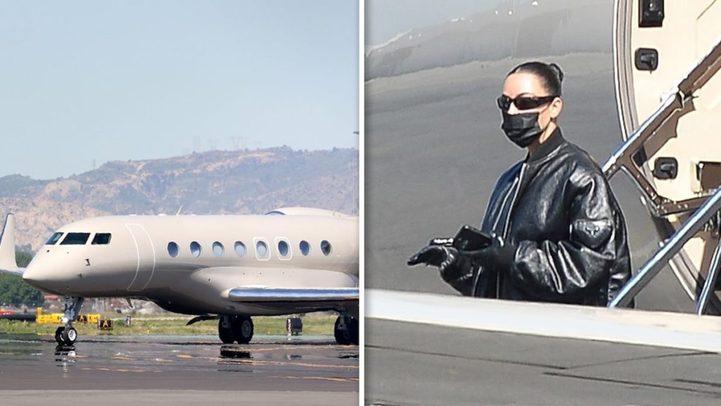 Kim Kardashian vliegt vanuit Milaan naar huis in haar nieuwe privéjet