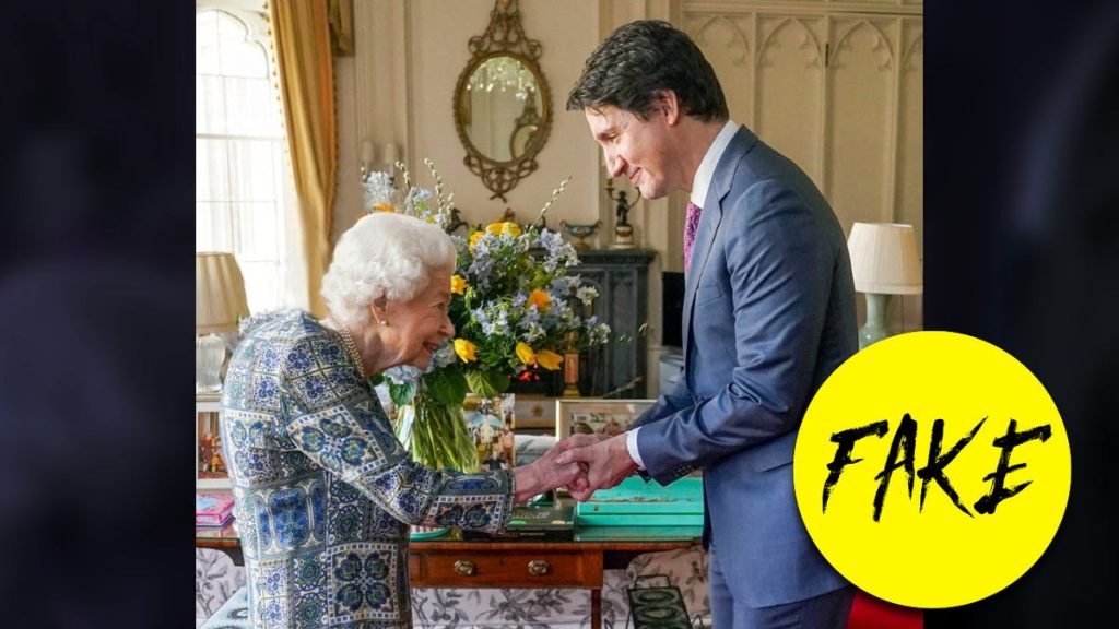 Virale foto van de hand van koningin Elizabeth die Trudeau de hand schudt, is nep