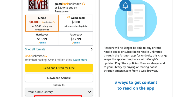 Amazon Kindle-boekaankopen zijn het slachtoffer van de volgende Google Play-facturering
