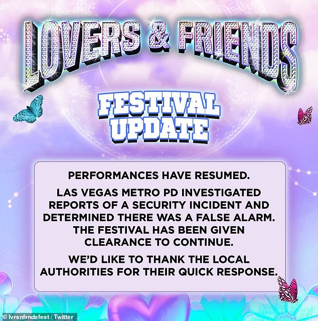 Na de show twitterden de organisatoren van Lovers and Friends Festival dat de show mocht doorgaan nadat de Metropolitan Police Department had besloten 