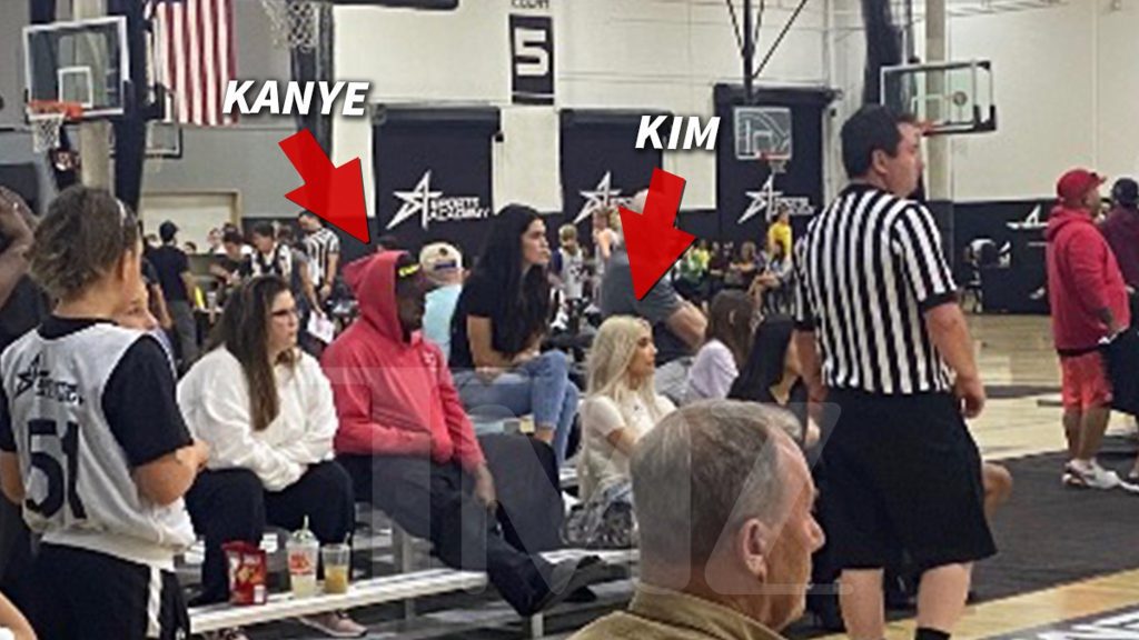 Kim Kardashian en Kanye West wonen samen de basketbalwedstrijd van een dochter bij