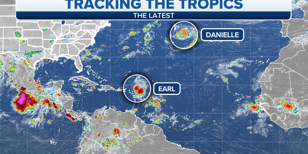 Tropische storm Earl's kracht verzwakt Danielle boven de Atlantische Oceaan