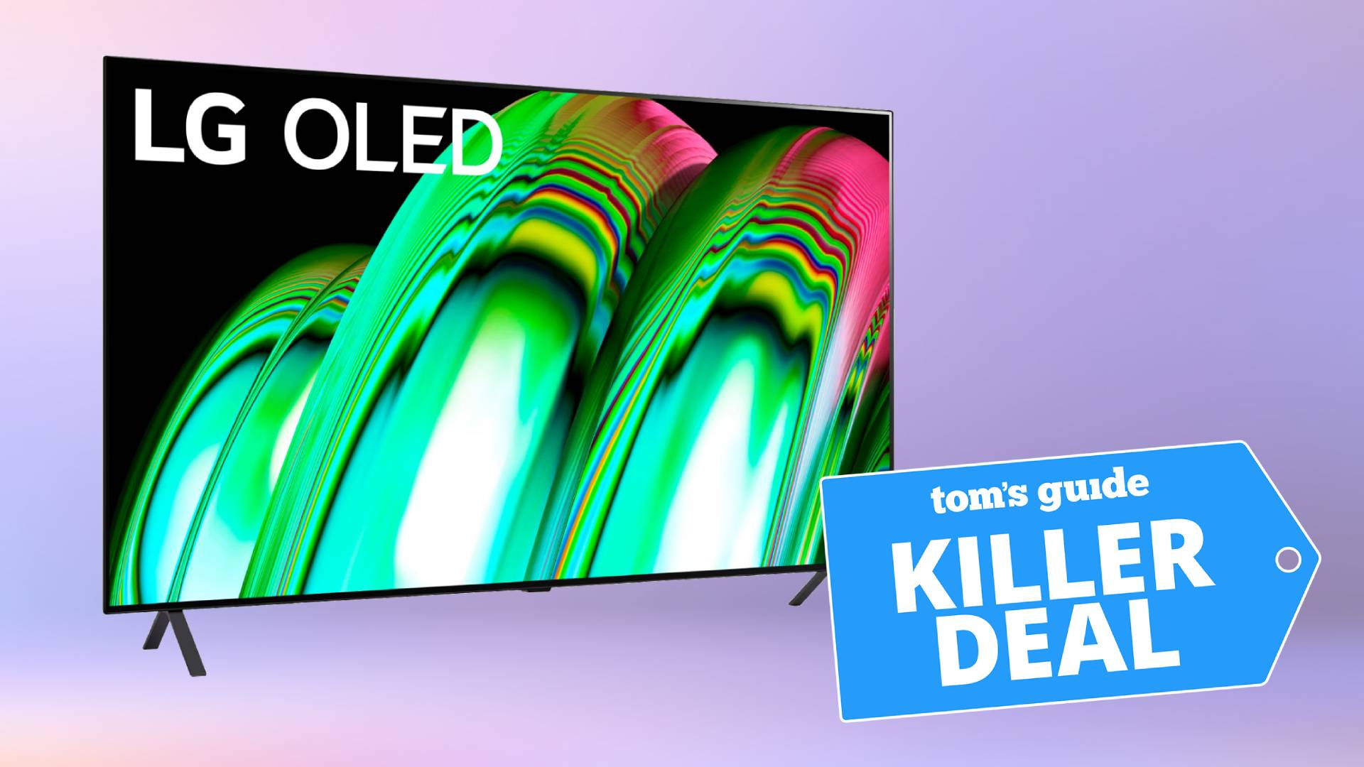 LG A2 OLED 4K TV-beeld op een paarse achtergrond