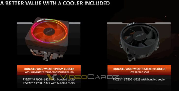 AMD zal zijn Wraith CPU-koelers bundelen met de Ryzen 7000 Non-X-chipset om een ​​betere waarde te bieden voor reguliere gebruikers.  (Afbeelding tegoed: Videocardz)